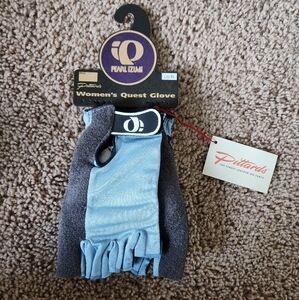 Pearl Izumi leather womens quest gloves blue black fingerless sz lrg/xlrg NWT